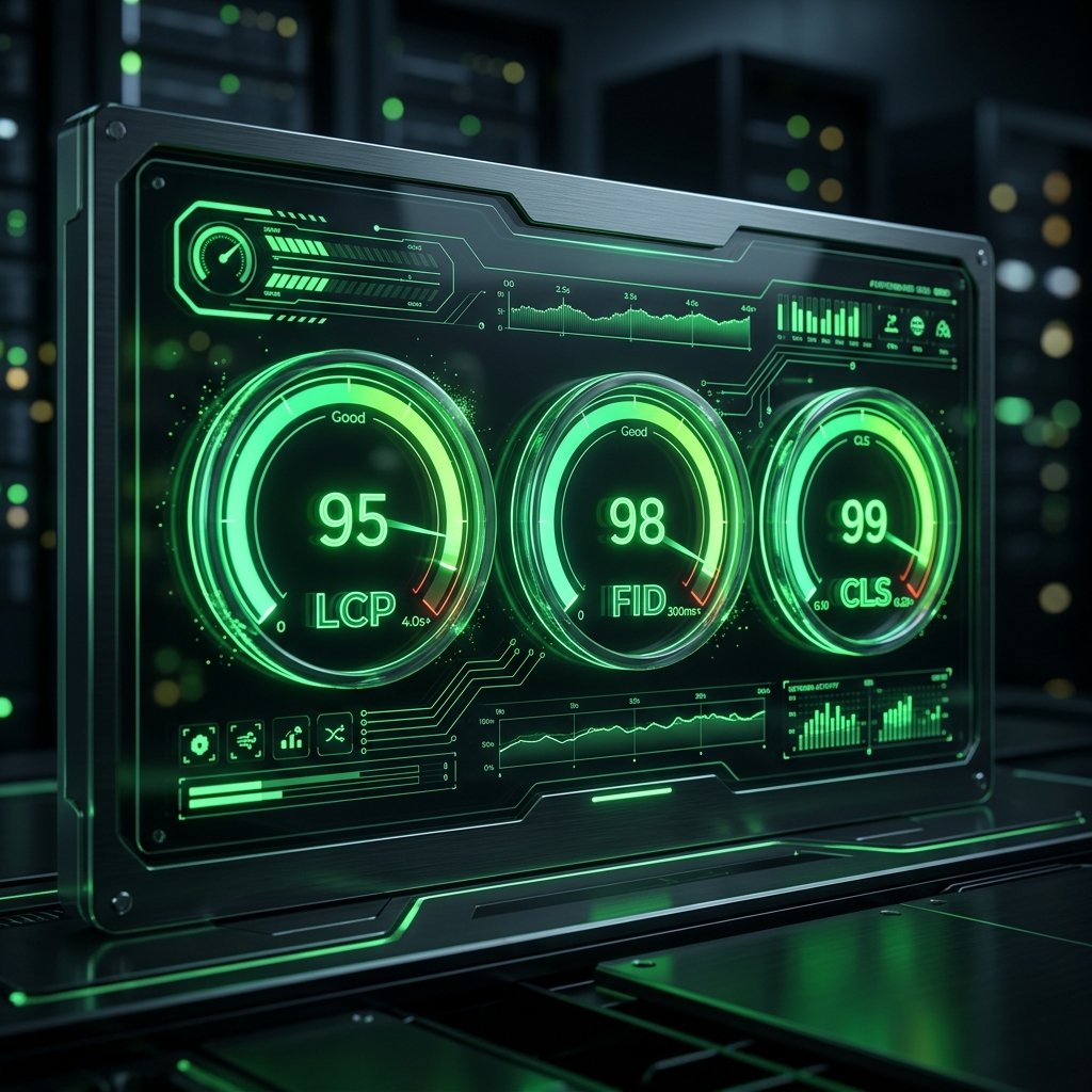 Glowing speed indicators representing Core Web Vitals SEO
