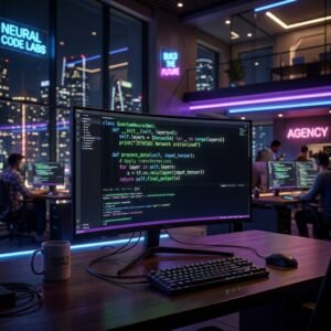 Developer writing clean PHP and JavaScript code in a Custom WordPress Development Agency workspace