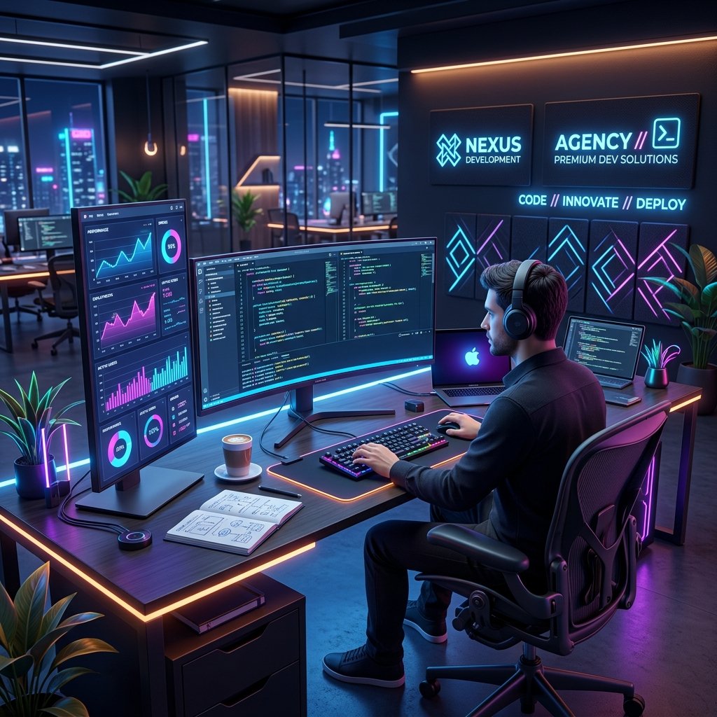 High-end developer workspace showing code representing Custom Web Development Services