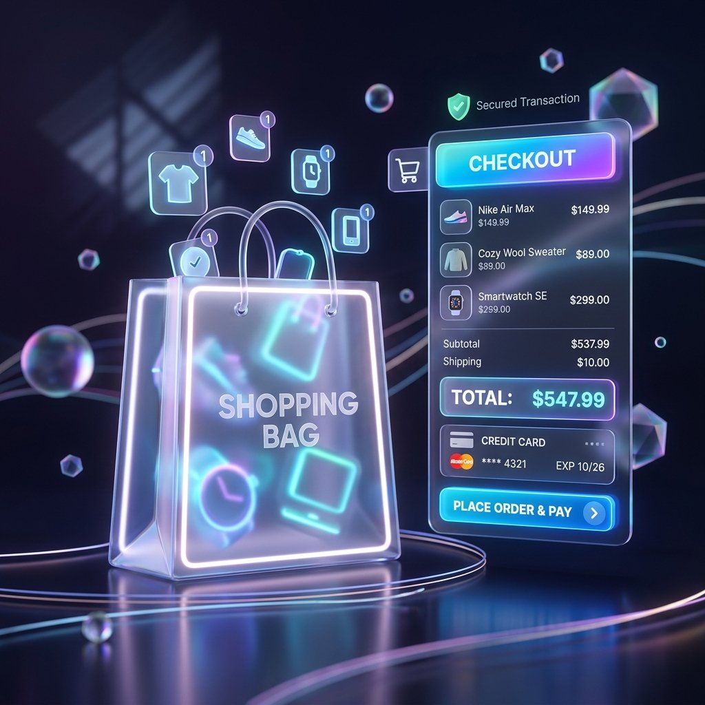 Premium 3D composition representing high-converting E-commerce UX Design