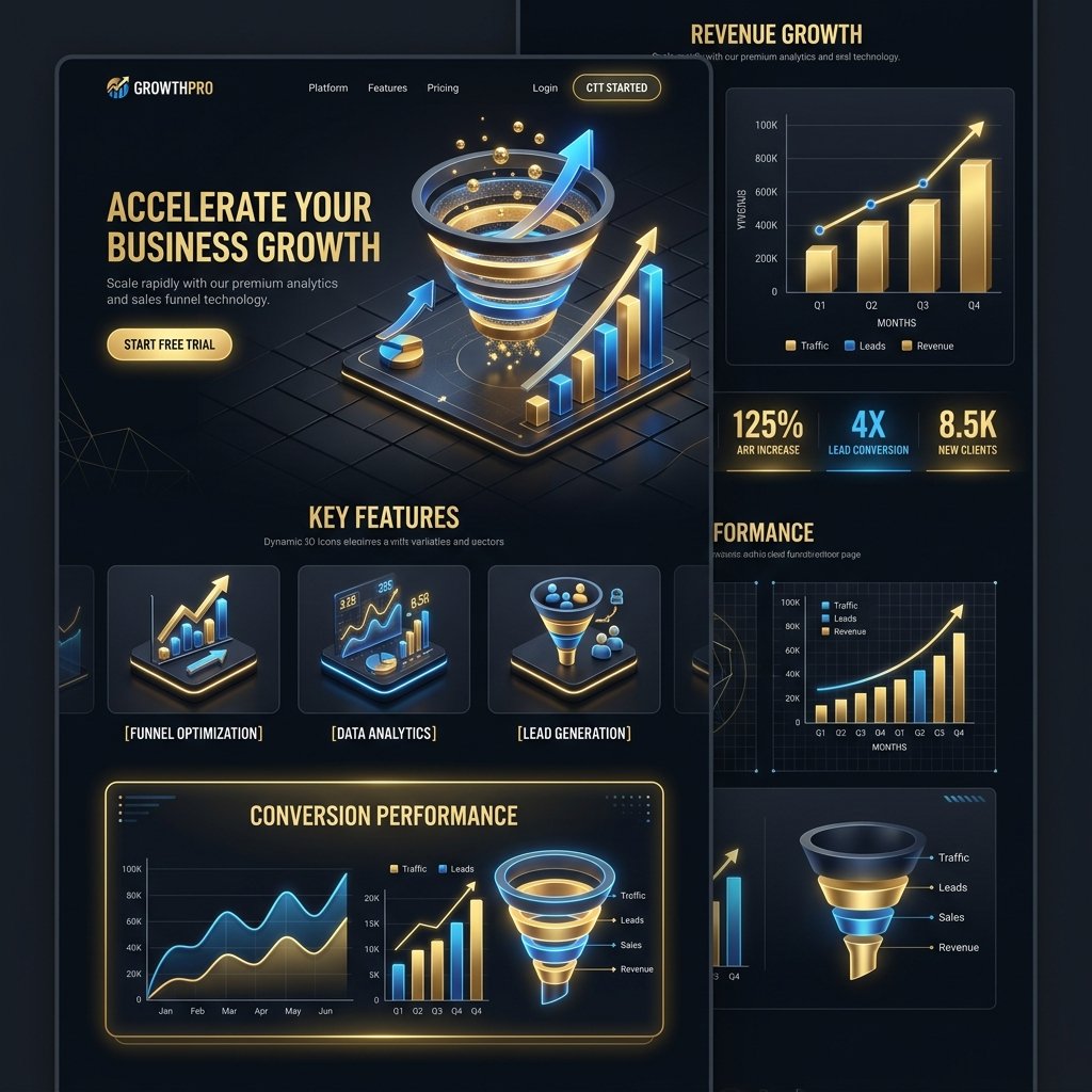 3D sales funnel mockup depicting a High Converting WordPress Landing Page design