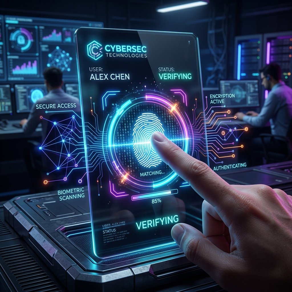 Glowing fingerprint scan interface representing the Web Application Security Checklist